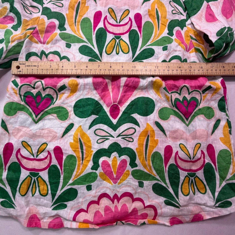 Boden Womens Pink Green Floral Linen Blouse 3/4 Sleeve Top Size US 6 UK 10 - Picture 5 of 7